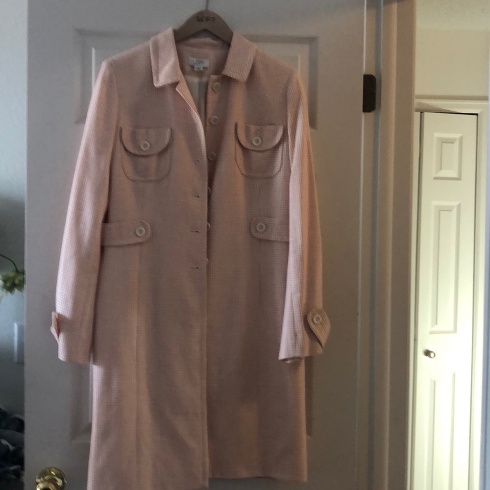Loft Peach Gingham Trench Coat